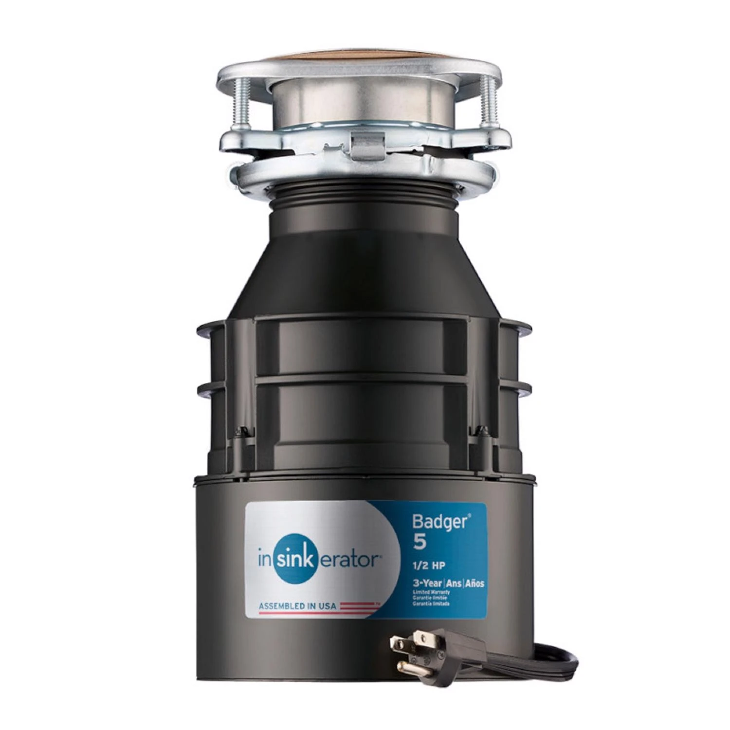 Badger 5 Cord 1/2 Hp Continuous Feed Garbage Disposal With Power Cord