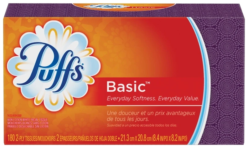 Puffs Basic 180 Count 2-Ply White Facial Tissue