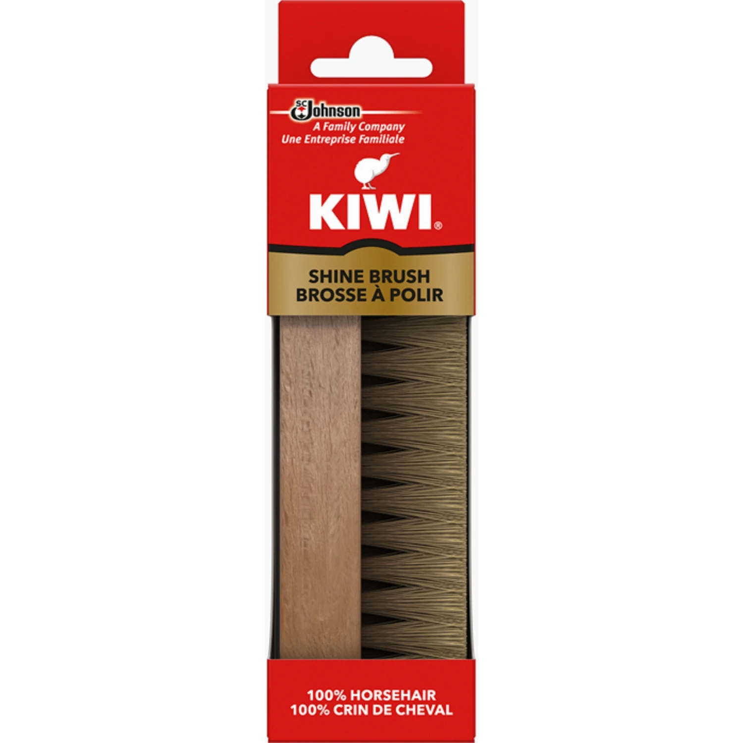 Kiwi Horse Hair Shine Brush - 100% Natural Bristles, Wooden Handle, Model 309