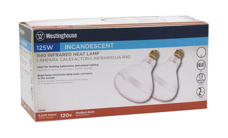 Infrared Incandescent Heat Lamp, R40, 125 Watts, 2-Pk.