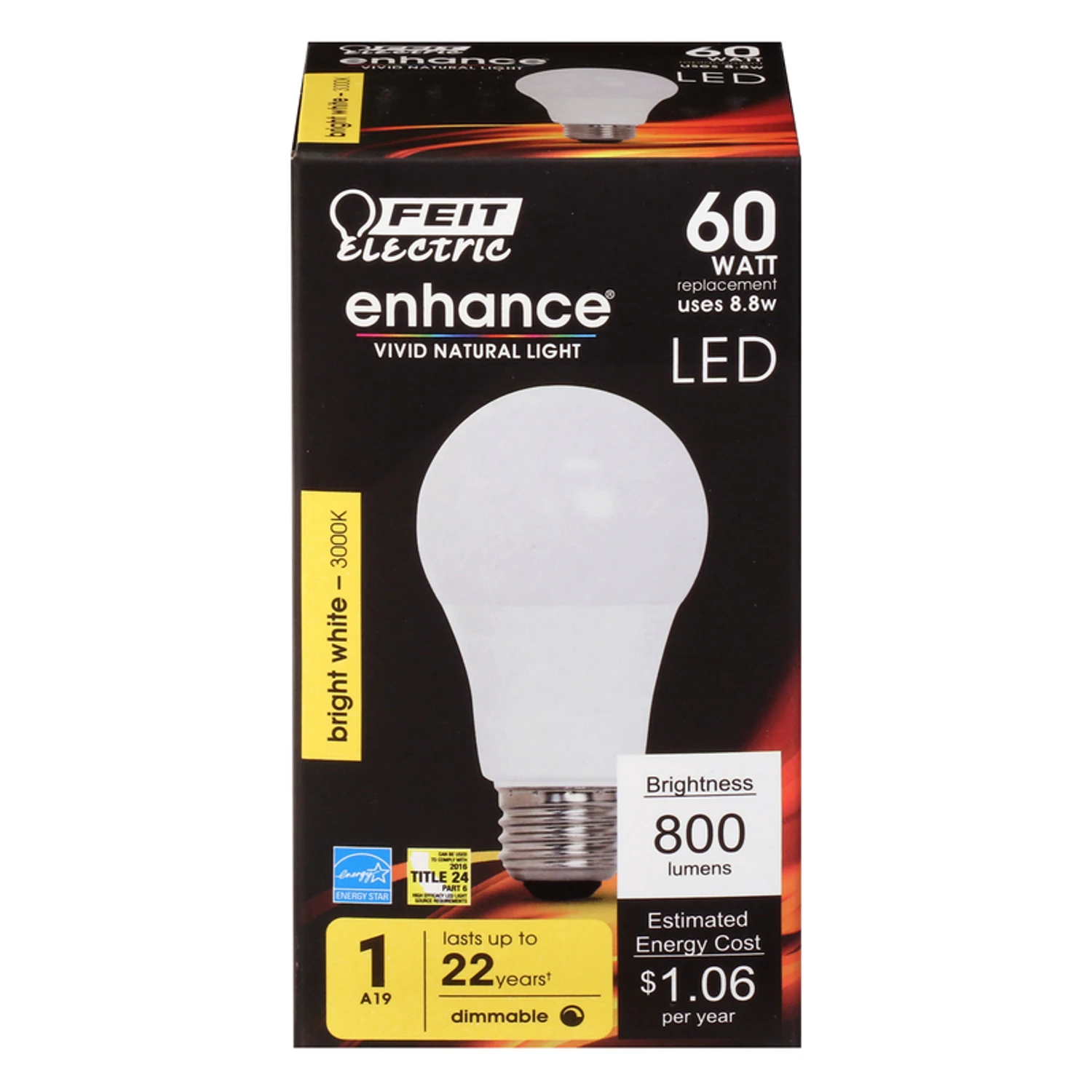 FEIT Electric 9.5 watts A19 LED Bulb 800 lumens Soft White A-Line 60 Watt Equivalence