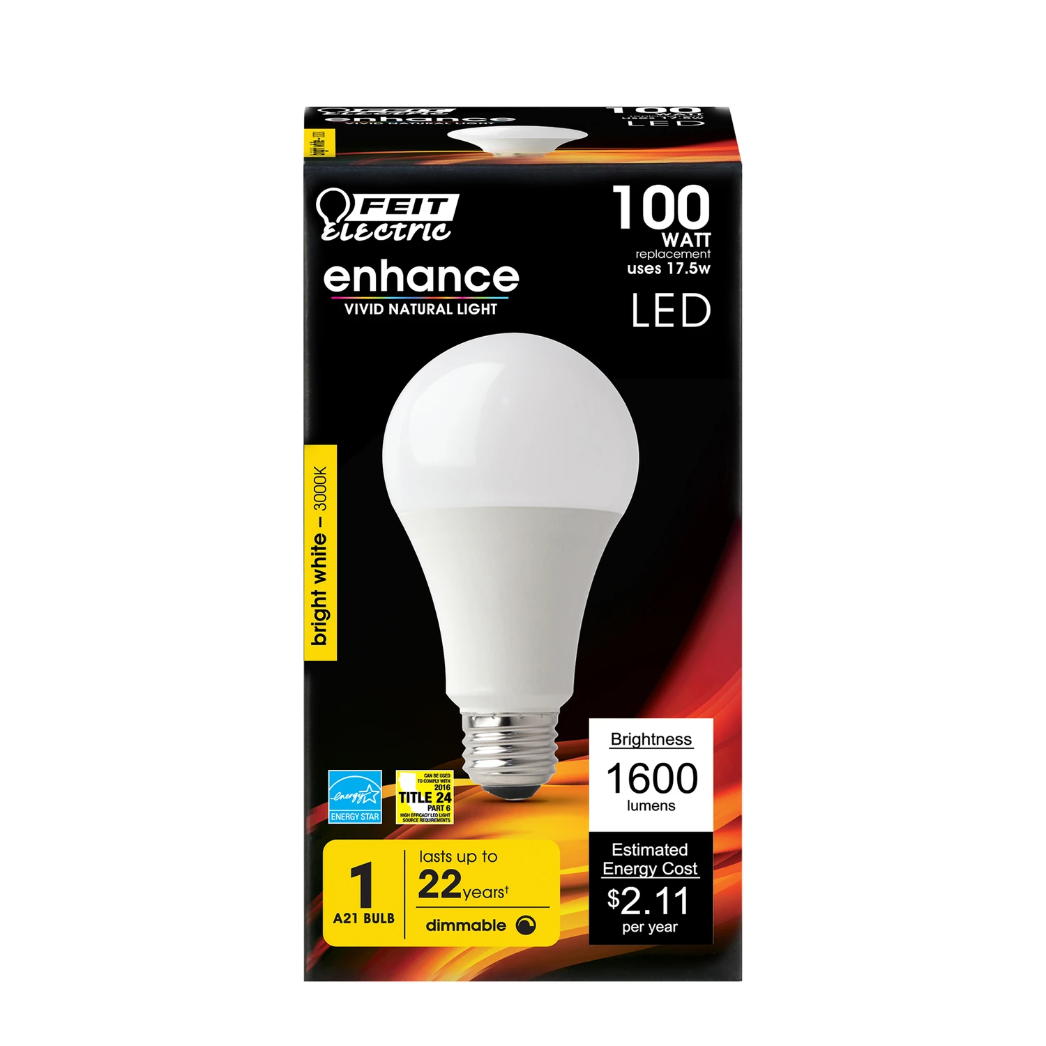 FEIT Electric 17.5 watts A21 LED Bulb 1600 lumens Bright White A-Line 100 Watt Equivalence