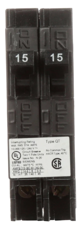Duplex Circuit Breaker, 15/15-amp, 120-volt, Model Q1515nc