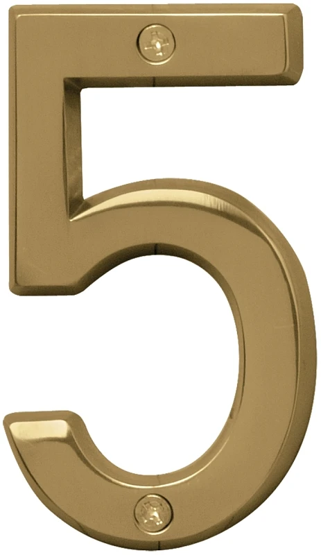 4 Inch Polished Brass Dimensional House Number 5