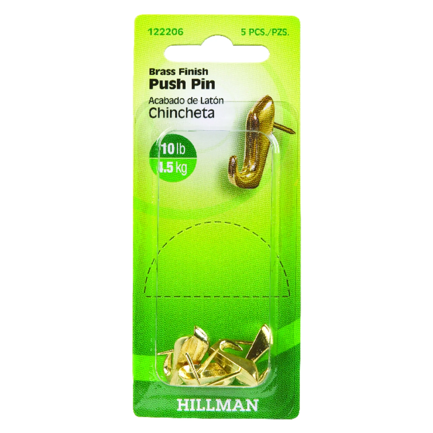 Anchorwire Brass-plated Gold Push Pin Picture Hook 10 Lb Capacity 5 Pk