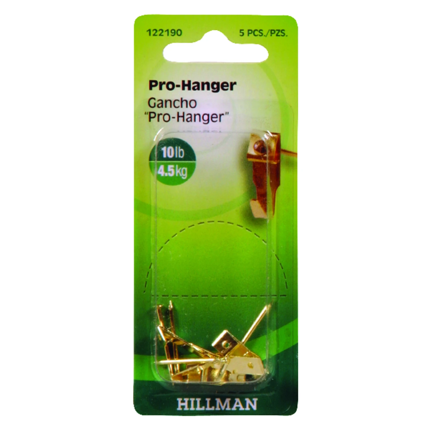 Pro-Hanger Picture Hangers, Brass Plated, 10-Lb. Load, 5-Pk.
