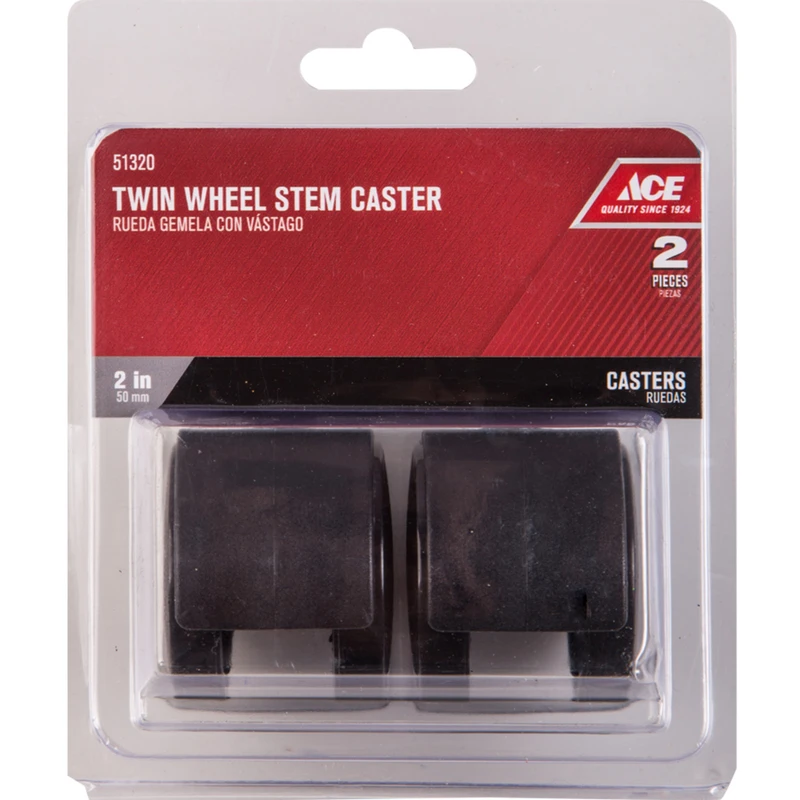 Ace 2 in. Dia. Swivel Twin Wheel Caster with Stem 75 lb. 2 pk