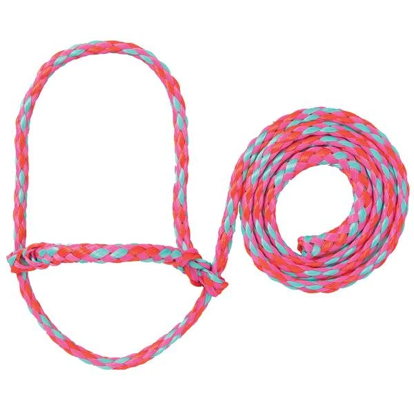 Livestock Poly Rope Halter For Sheep And Goats, 7/16" X 4', Hot Pink/coral/mint