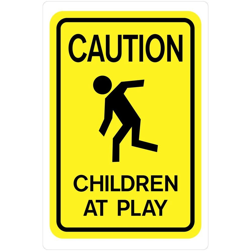 Caution Children At Play Sign, 18 X 12 Inches, Durable Plastic