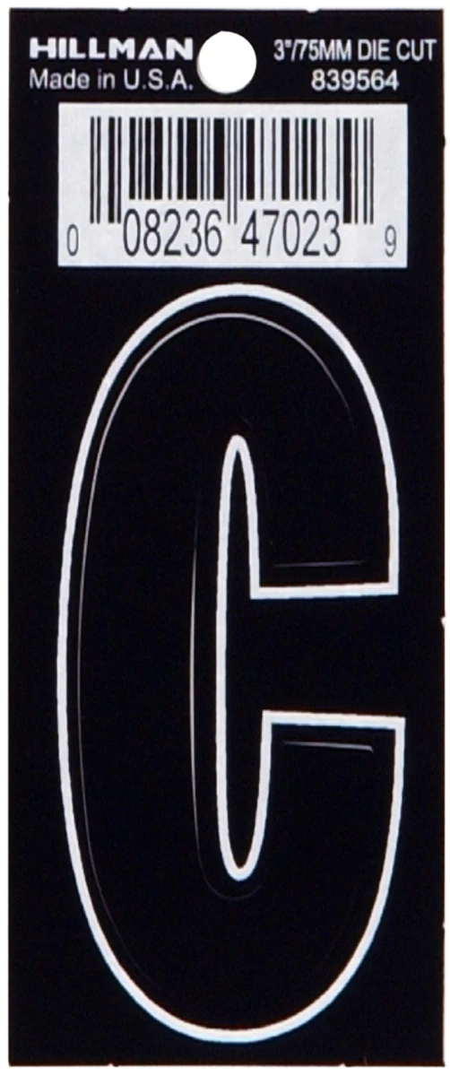 3 Inch Black Glossy Vinyl Thin Die-cut Adhesive Letter - C - 6 Pieces