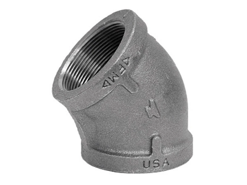 45-Degree Black Steel Pipe Elbow, 1/4 Inch NPT Threaded Fitting