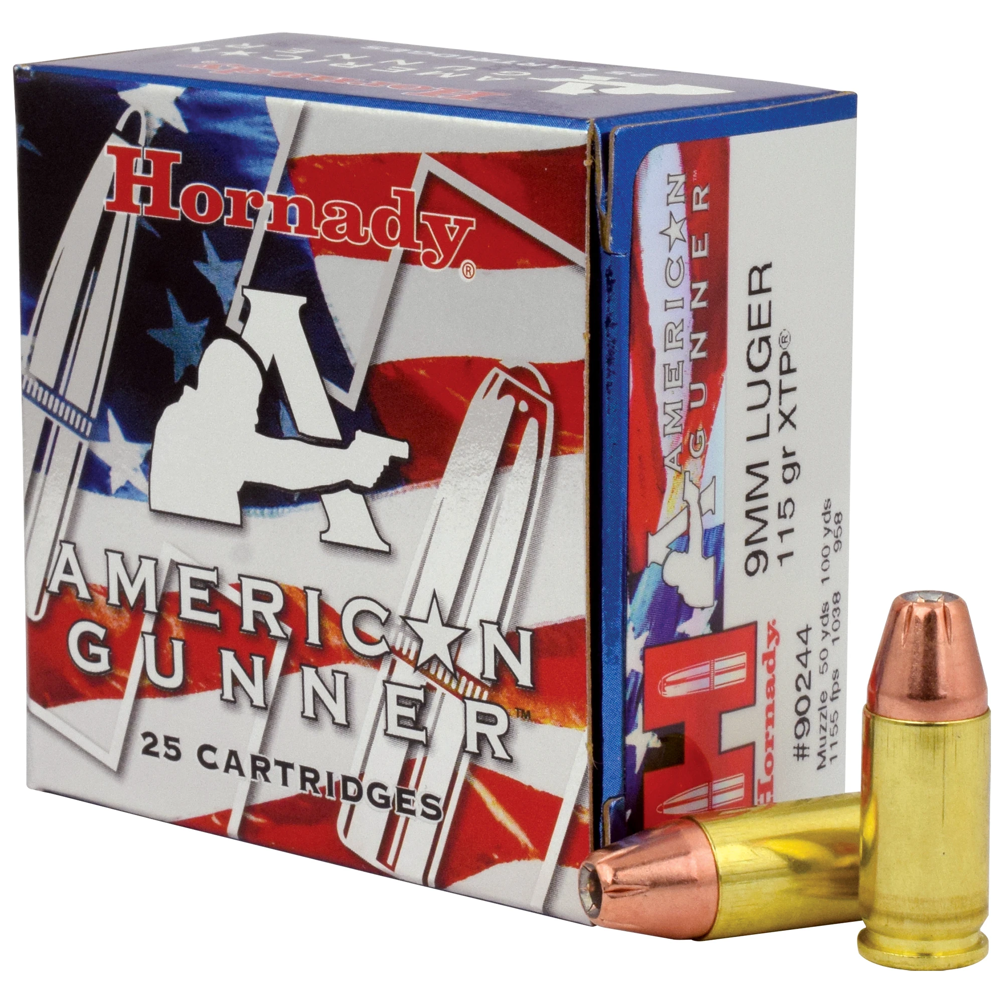 American Gunner Handgun Ammunition - 9mm Luger - 115 Grain - 25 Rounds