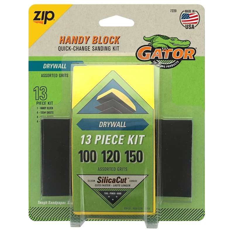 Hook & Loop Drywall Sanding Block Kit With 8 Sandpaper Sheets