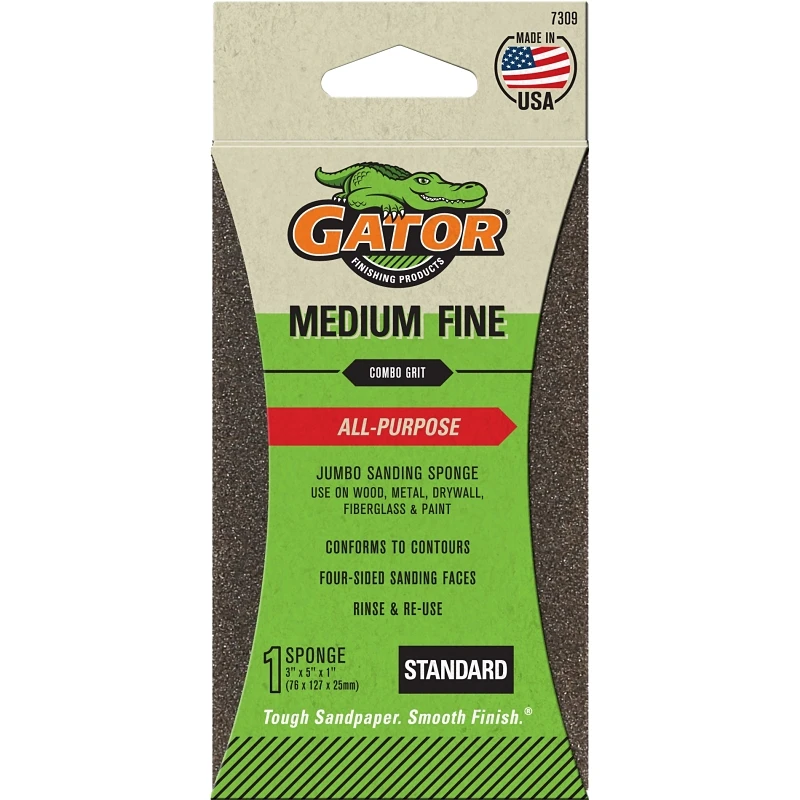 Jumbo Sanding Sponge, Fine and Medium 100 and 60 Grit, 3 by 5 Inch