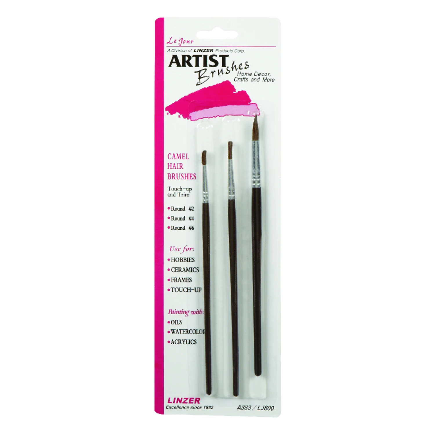 Le Jour Three Piece Artist Brush Set for Painting and Detailing