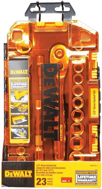 23-piece Dewalt Socket Set, 1/2-inch Deep Drive, Sae/metric With Case