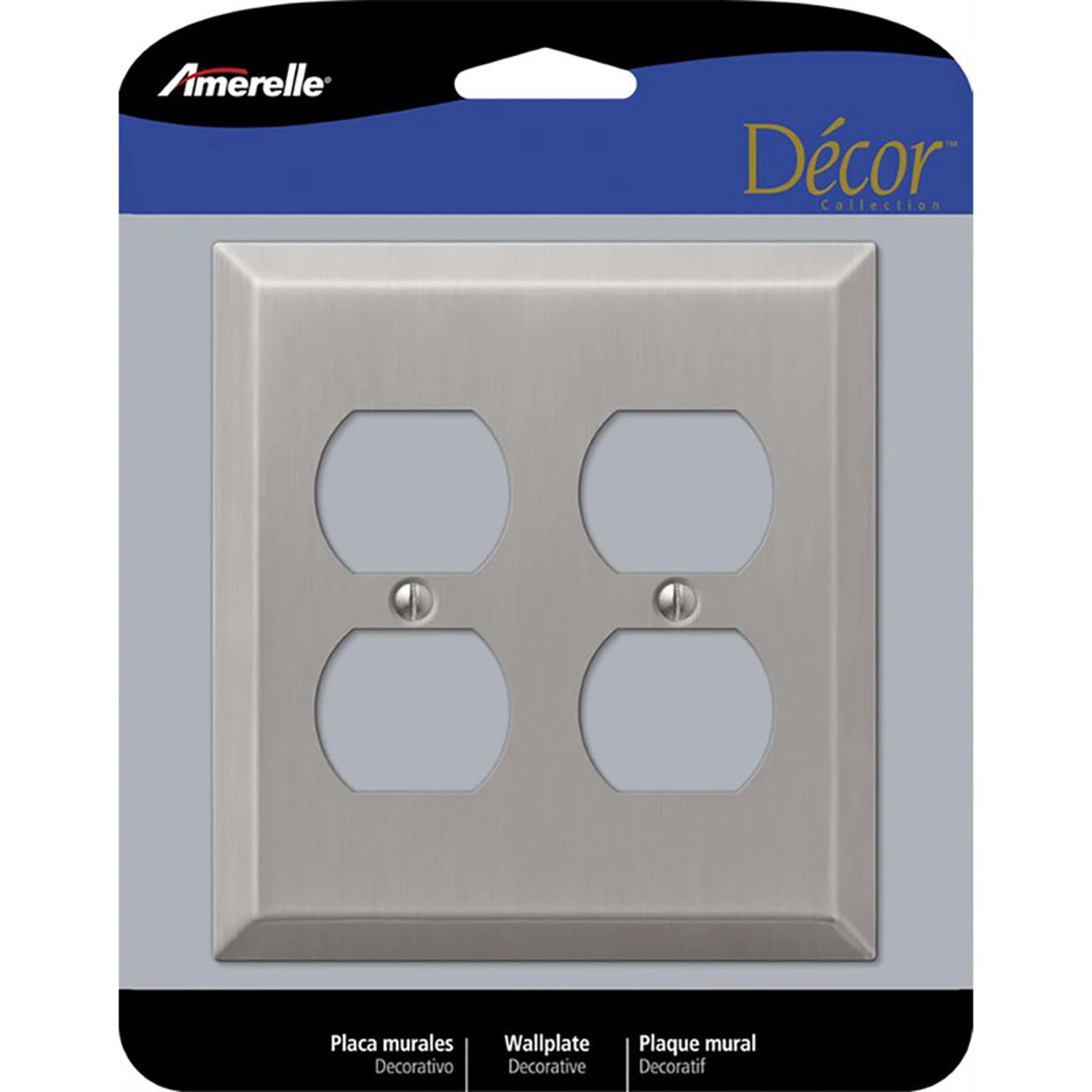 Century Outlet Wall Plate, Brushed Nickel, Steel, 2 Duplex