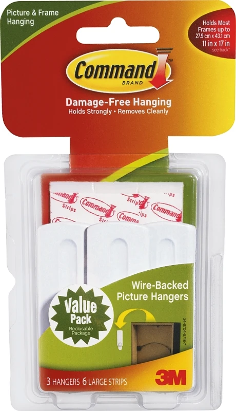Wire-Backed Picture Hangers, 3-Pk.
