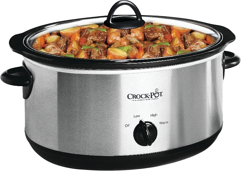 7-quart Manual Slow Cooker Crock Pot, Silver Stainless Steel With Removable Stoneware