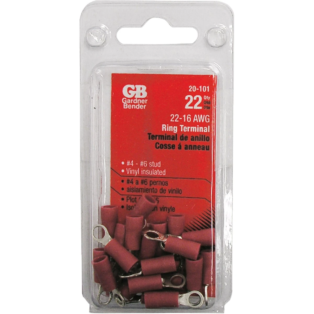 Ring Terminals, 4-6 Stud, 22-18 AWG, 22-Pk.