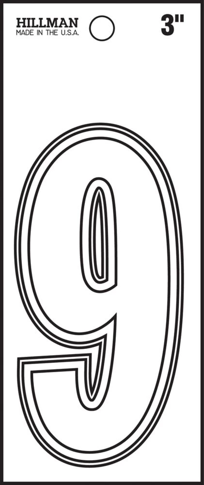 Number 9 Thin Style Die-cut Peel Off Sign, 3 Inches, Waterproof Vinyl