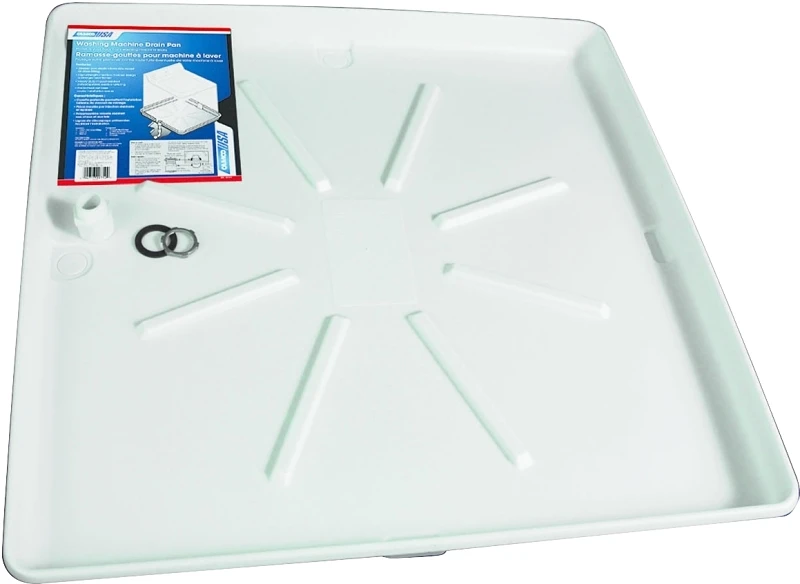 Washing Machine Drain Pan, White Polypropylene, 30 X 32-inch With Pvc Fitting