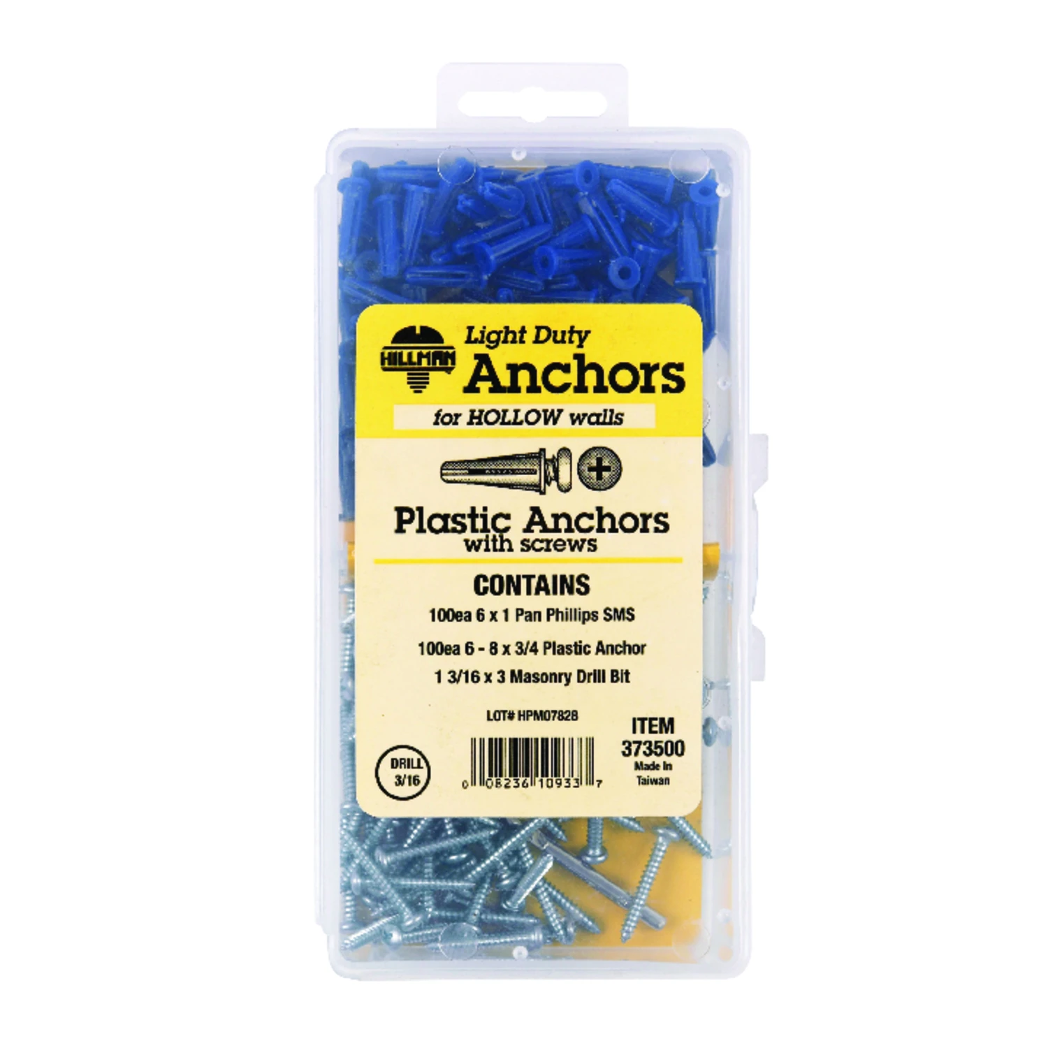 Wall Anchors Kit, Conical Blue, Plastic, 201 Pieces