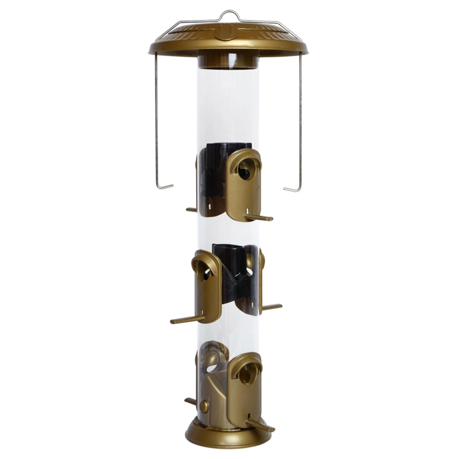 Deluxe Wild Bird And Finch 1.5 Quart Metal/plastic Funnel Flip-top Tube Bird Feeder With 6 Ports