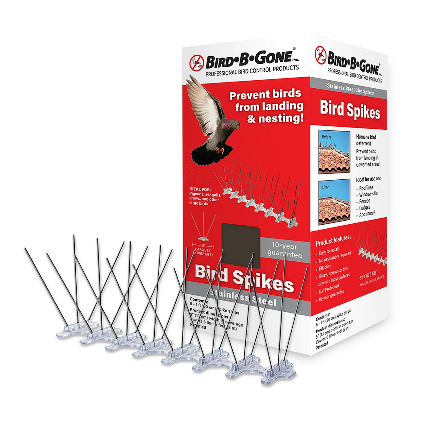 Bird Spike, Stainless Steel and Plastic, 5 Inch by 6 Foot Length