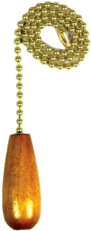 12-inch Brass Pull Chain With Natural Wood Cylinder - Model 60321
