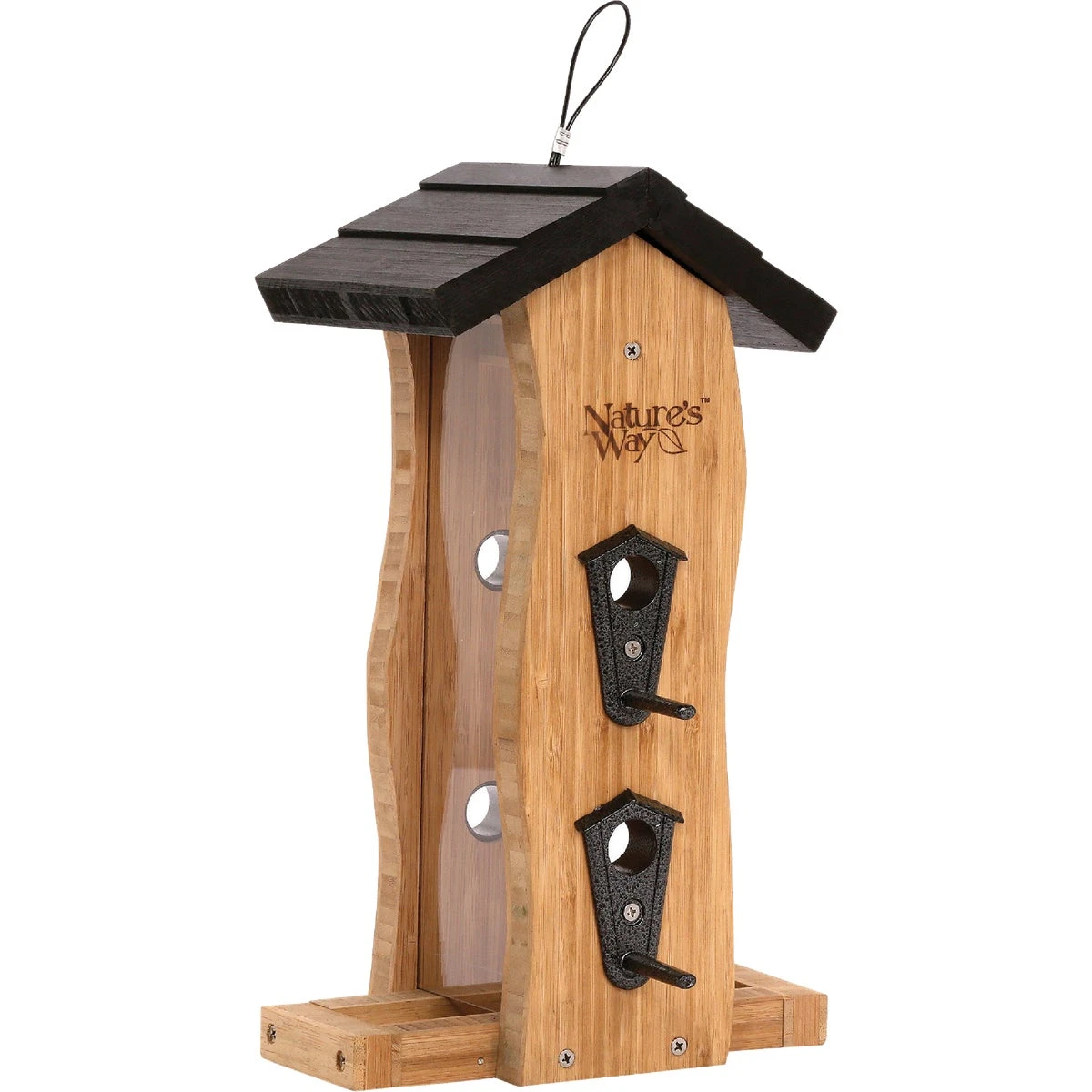 Bamboo Vertical Wave Bird Feeder with Multiple Feeding Ports and Durable Natural Finish