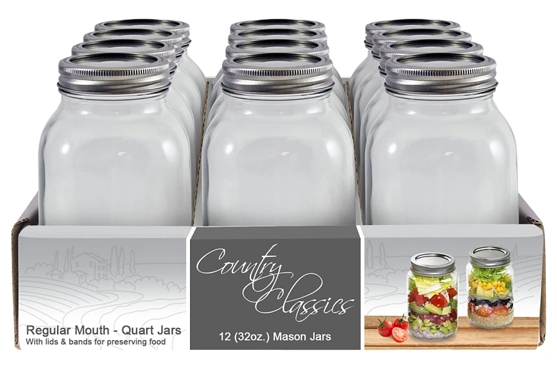 Cccj-132-12pk 12-pack 32 Oz Regular Mouth Glass Canning Jars With Lid And Band