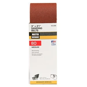 Sanding Belt, Aluminum Oxide, 80-Grit, 3 x 21 In., 5-Pk.