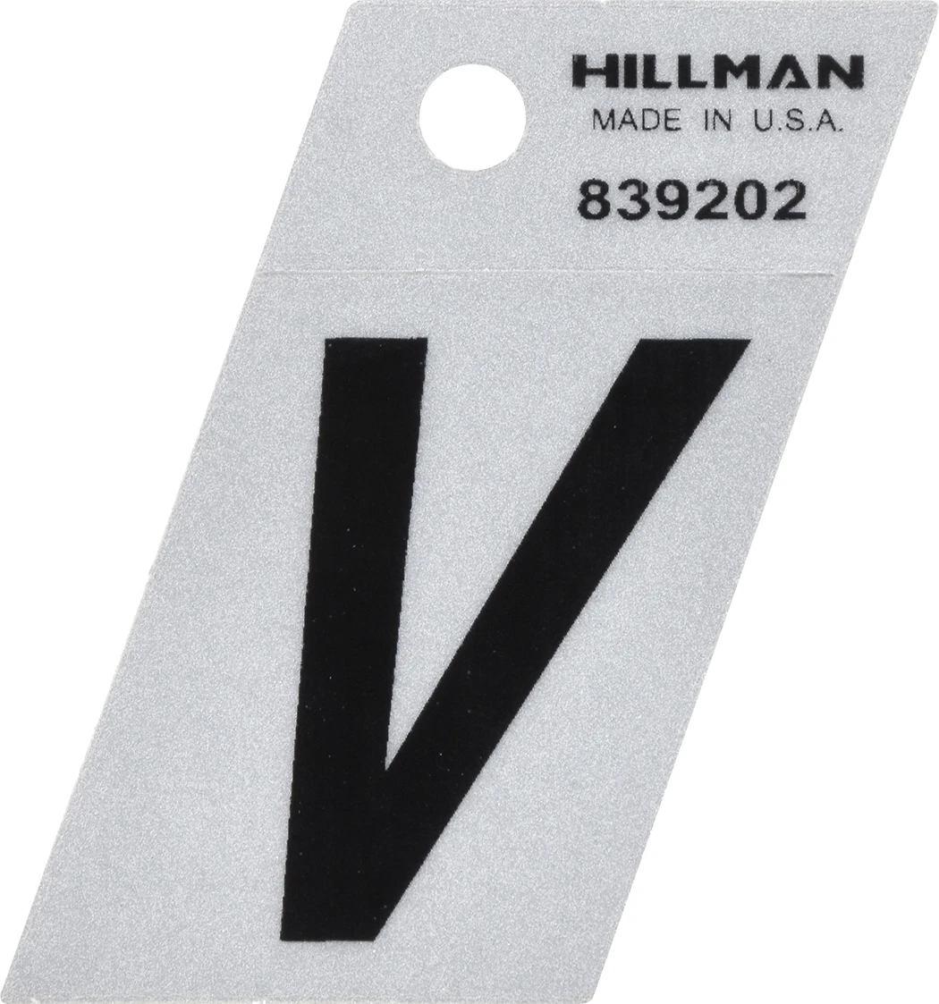 1.5 In. Black & Silver Reflective Mylar Angle-cut Adhesive Letter - V - 10 Pieces