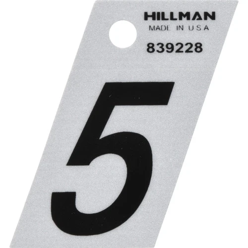 1.5-inch Black/silver Reflective Adhesive House Number 5