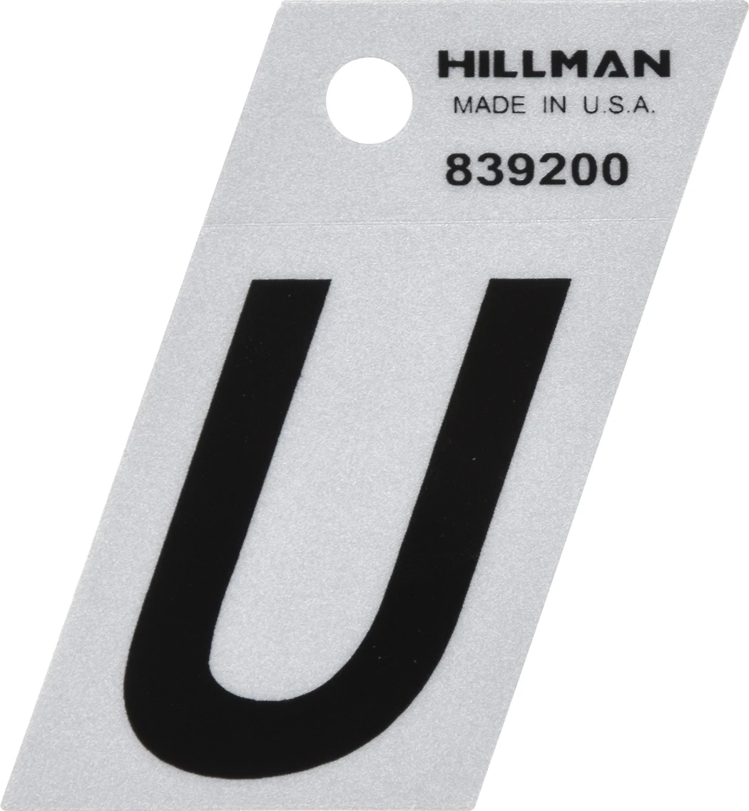 1.5 In. Black & Silver Reflective Mylar Angle-cut Adhesive Letter - U - 10 Pieces