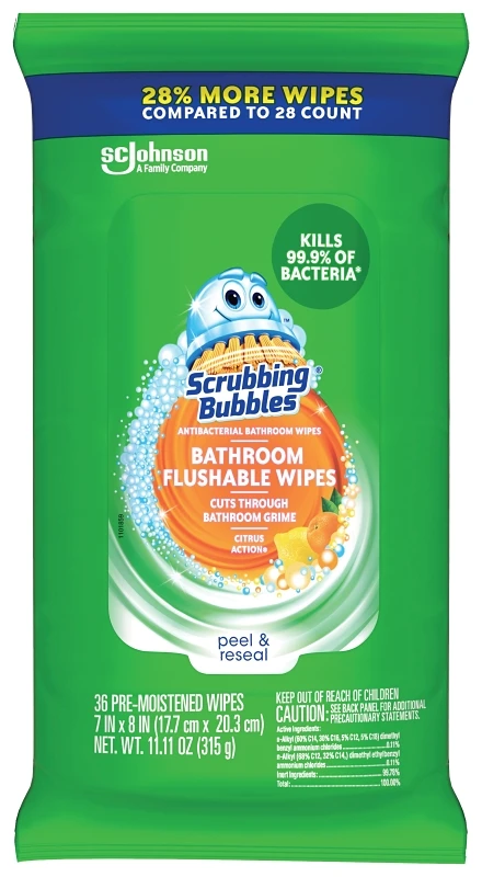 00621 Antibacterial Flushable Wipes, Citrus Scent, 35 Count