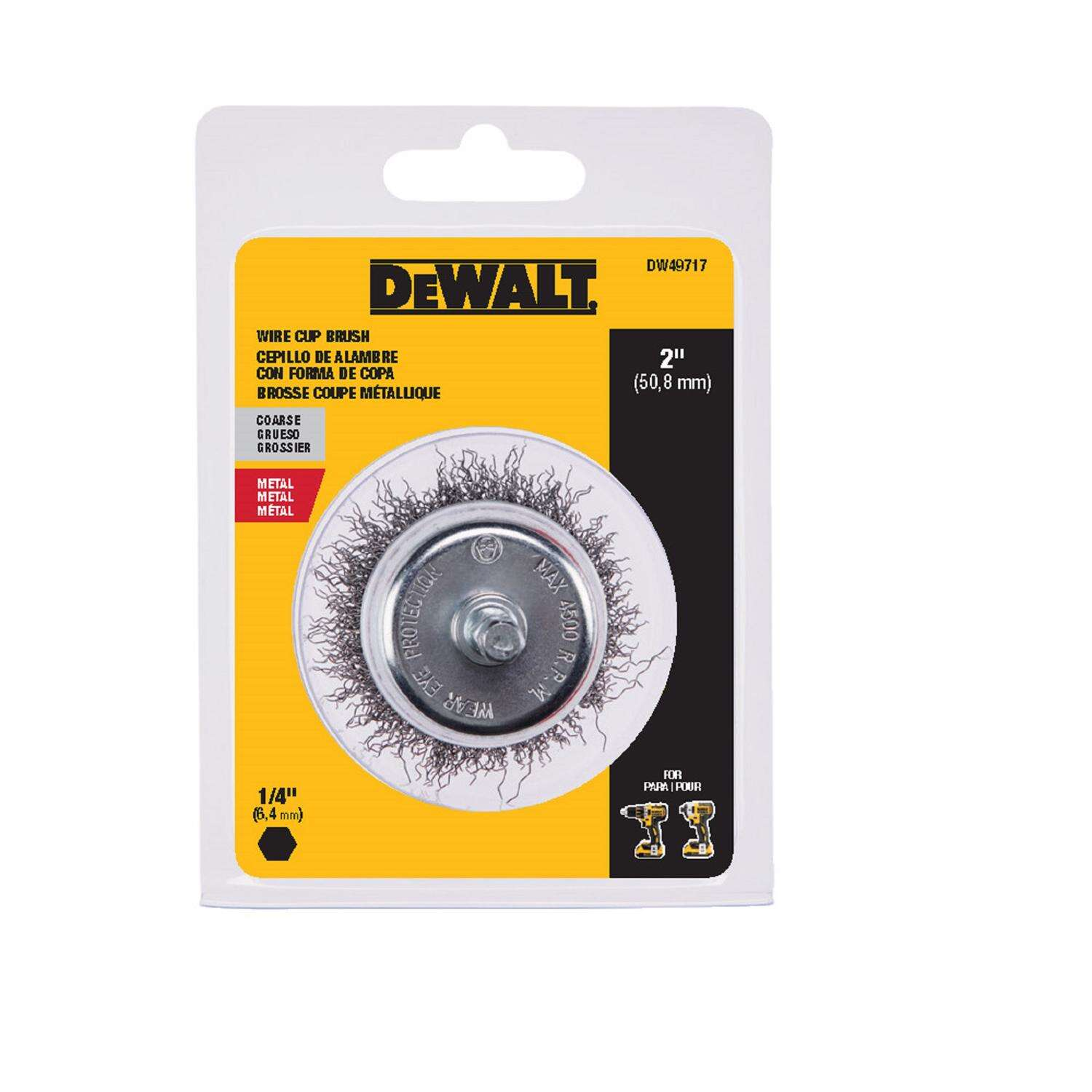 2 Inch Coarse Crimped Wire Cup Brush For Drills, 4500 Rpm, Model Dw49717
