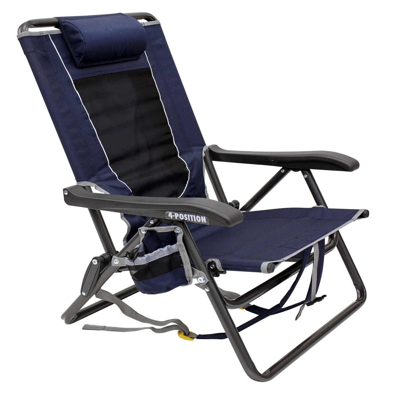 4-position Indigo Hard Arm Backpack Chair With Storage Pocket