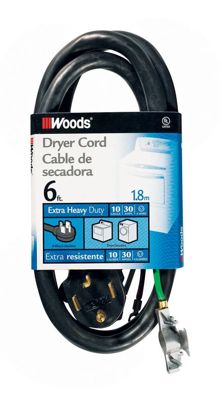 10/4 250 Volt 6 Ft. Dryer Cord With Strain Relief And Right Angle Plug