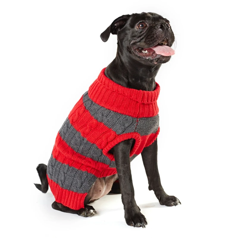 Hotel Doggy Red & Gray Stripes Dog Knit Large Sweater
