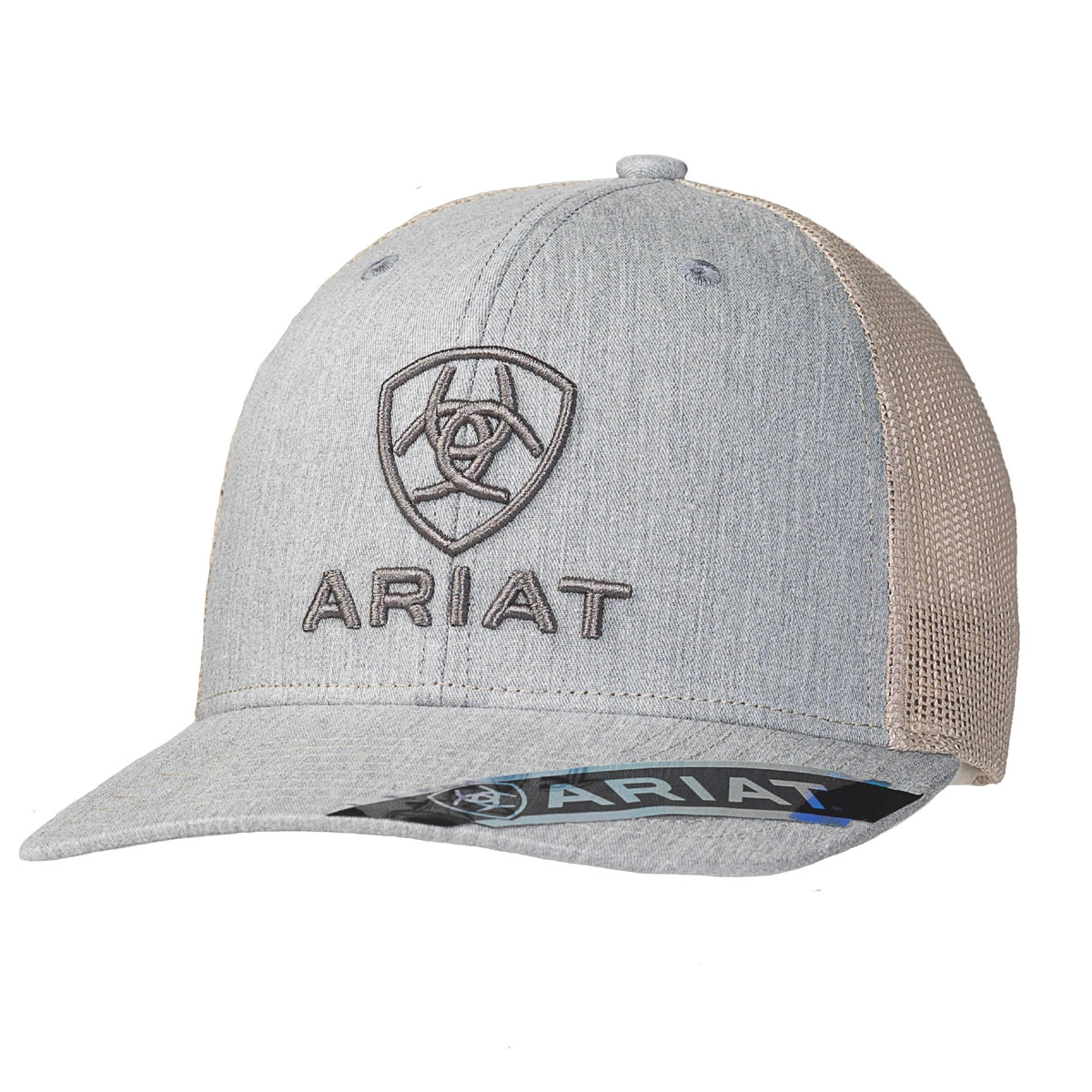 A300012008 Men's Embroidered Logo Snap Cap With R112 Tan Mesh Back And Grey Front