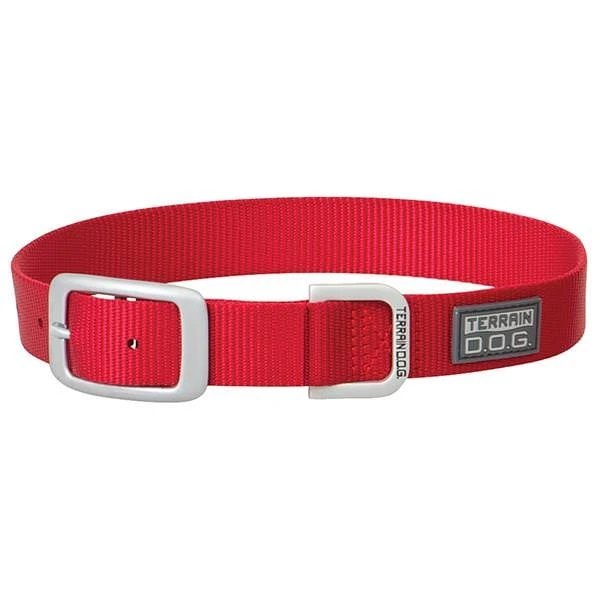 Terrain D.o.g. Durable Nylon Single-ply Dog Collar, Red, 3/4 Inch X 15 Inch
