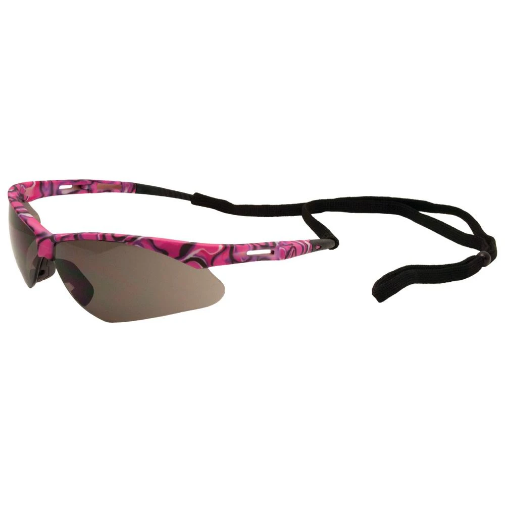 Annie Ladies Eye Protection Safety Glasses, Pink Camo With Gray Lens, Model 15342