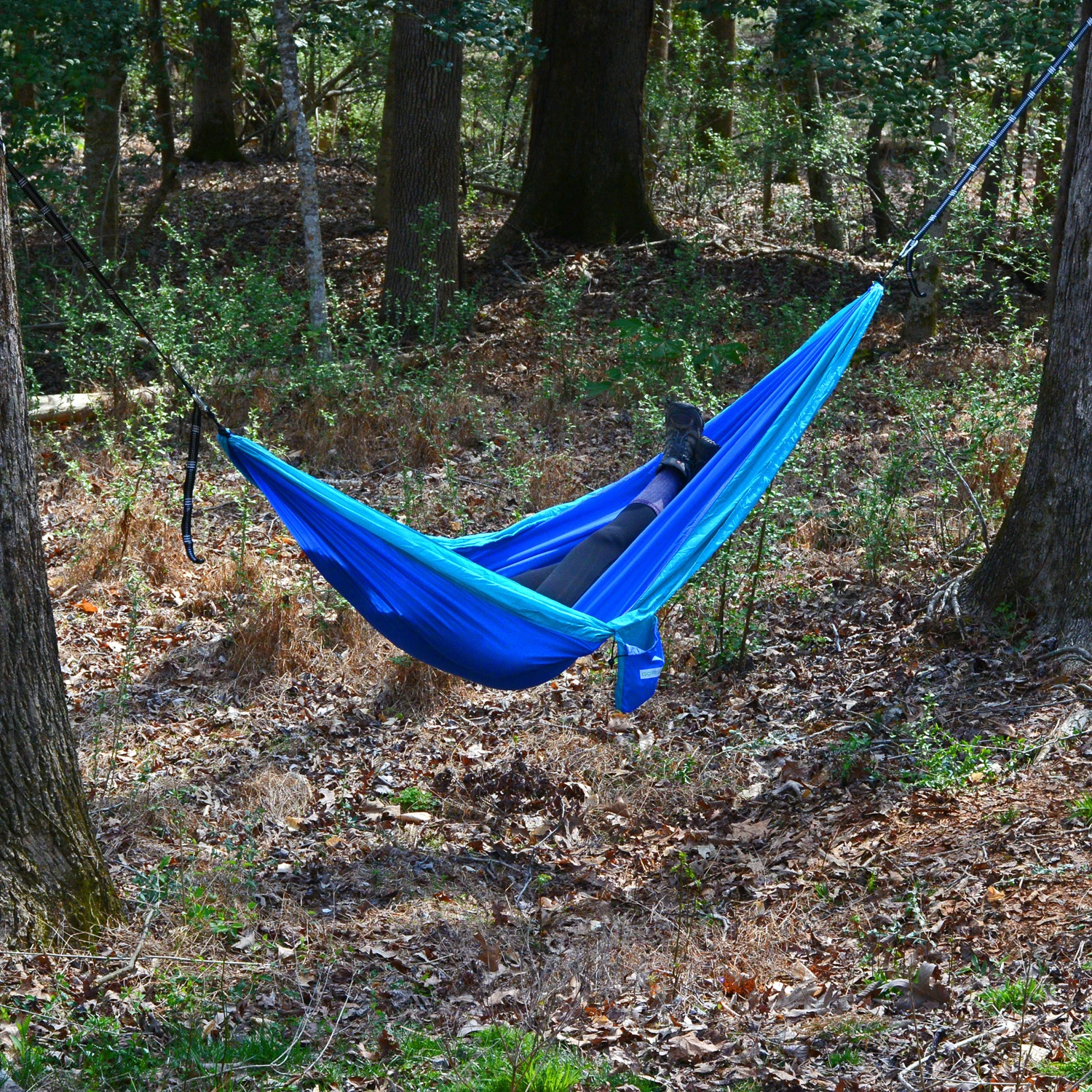 79 In. W X 10 Ft. L Blue Nylon Hammock With Hanging Straps