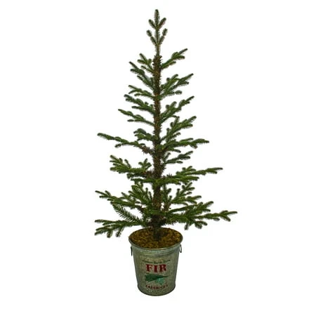 Evergreen 48" Christmas Timberland Artificial Tree In Galvanized Holiday Bucket, 29"x 29"x 48"