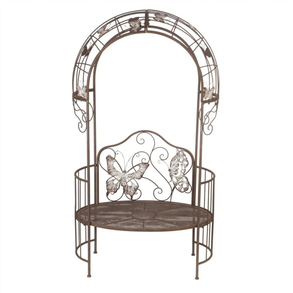 Evergreen 42 Inch Butterfly Metal Outdoor Garden Bench With Arbor