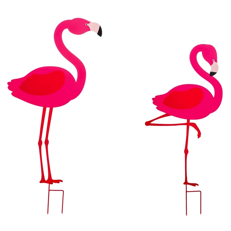 Flamingo Laser Cut Metal Yard Sign Set Of 2 For Outdoor Decor