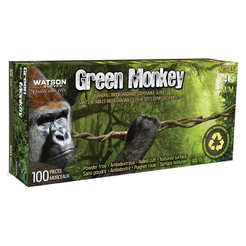 Green Monkey M Nitrile Textured Disposable Gloves - 100 Count