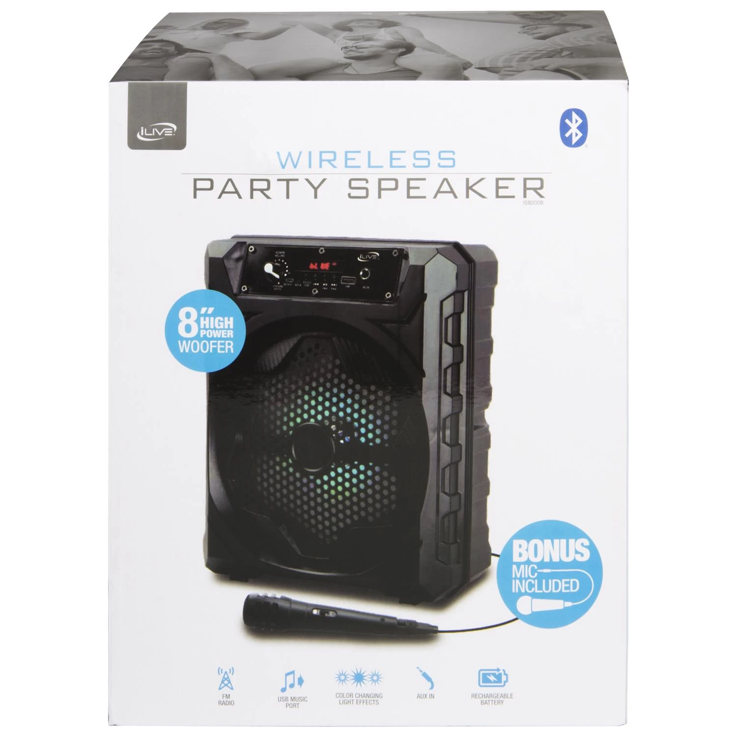 Isb200b Wireless Bluetooth Speaker With Led Lights And Fm Radio